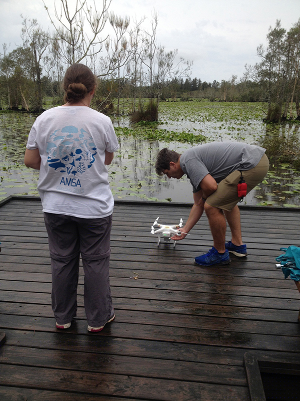 Dr Brendan Kelaher deploying the NMSC drone for aerial mapping of the vegetation coverage