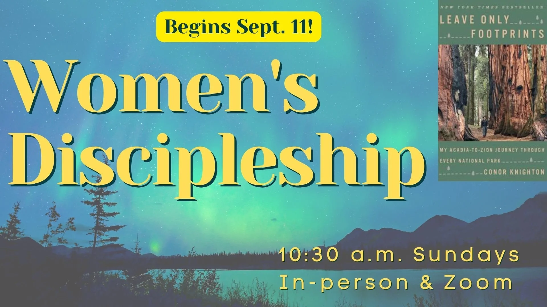 Women's Discipleship Group - Sundays at 10:30 a.m.   A women’s spiritual book group that gathers for fellowship, prayer, and study. Led by Benée Braden at 10:30 a.m. Sundays. In-person in Room 121 and online via  Zoom