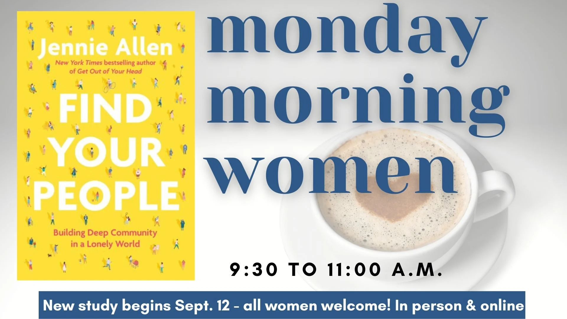 Monday Morning Women at 9:30 a.m.   All women are welcome on Mondays from 9:30-11:00 a.m. for various studies and discussion. Schedule follows ASD calendar. In-person in Room 163 and online via  Zoom
