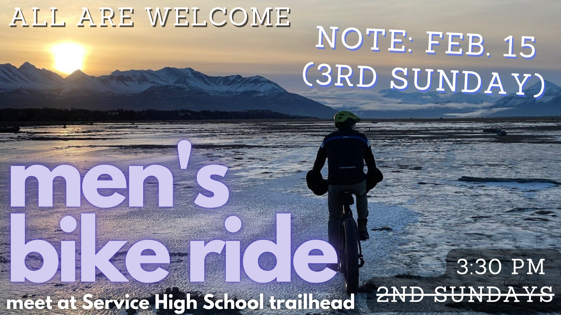   Bike ride on Sunday, February    The St. John Men's Group generally hosts a bike ride on the 2nd Sunday of each month. In February the group is gathering on the 3rd Sunday, meeting at the Service High School trailhead at 3:30 p.m. All are welcome t