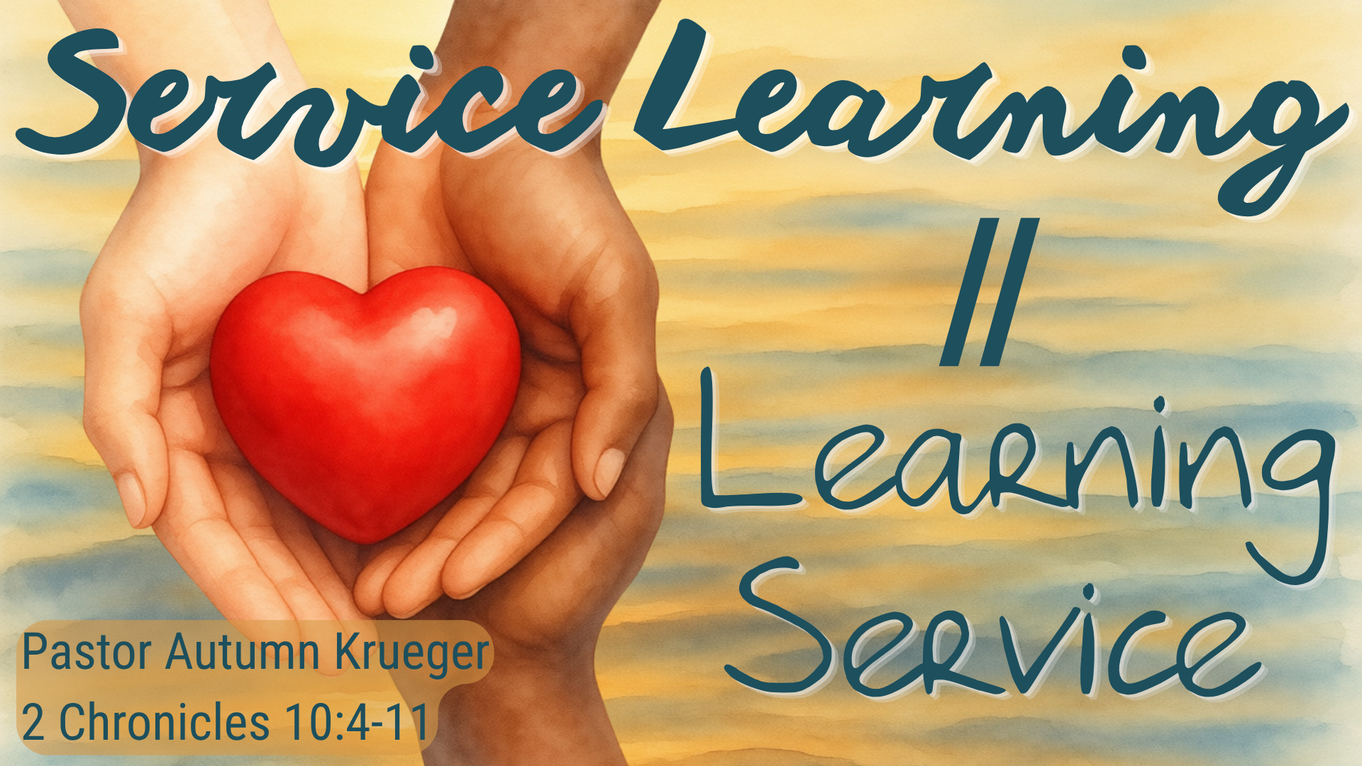   Coming Sunday, July 19   This Sunday Pastor Autumn Krueger brings the message “Service Learning//Learning Service.” Services are at 8:00, 9:15, and 11:30 with the last two services being livestreamed on our   YouTube channel  . 