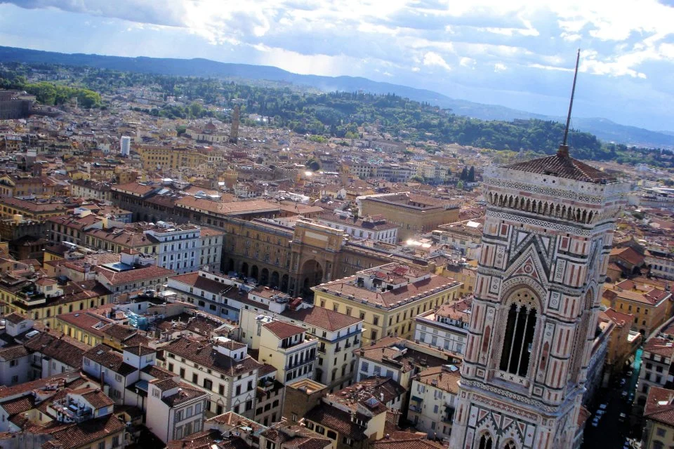 Florence from Duomo, with its campanile acting as a frame.