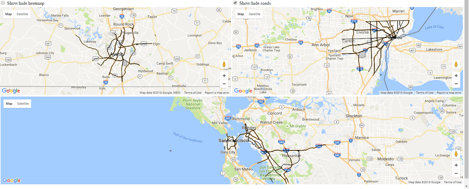  Major urban corridors. Gathered from the US Census TIGER database.&nbsp; 