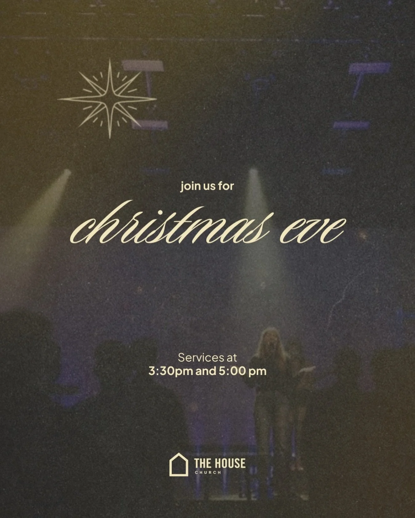 We would love to spend Christmas Eve with you.

Join us for one of our services at 3:30pm or 5pm as we celebrate the hope, peace, joy, love, and light Jesus brings.

There will be carols, a message, and something cozy for the whole family. Come gathe
