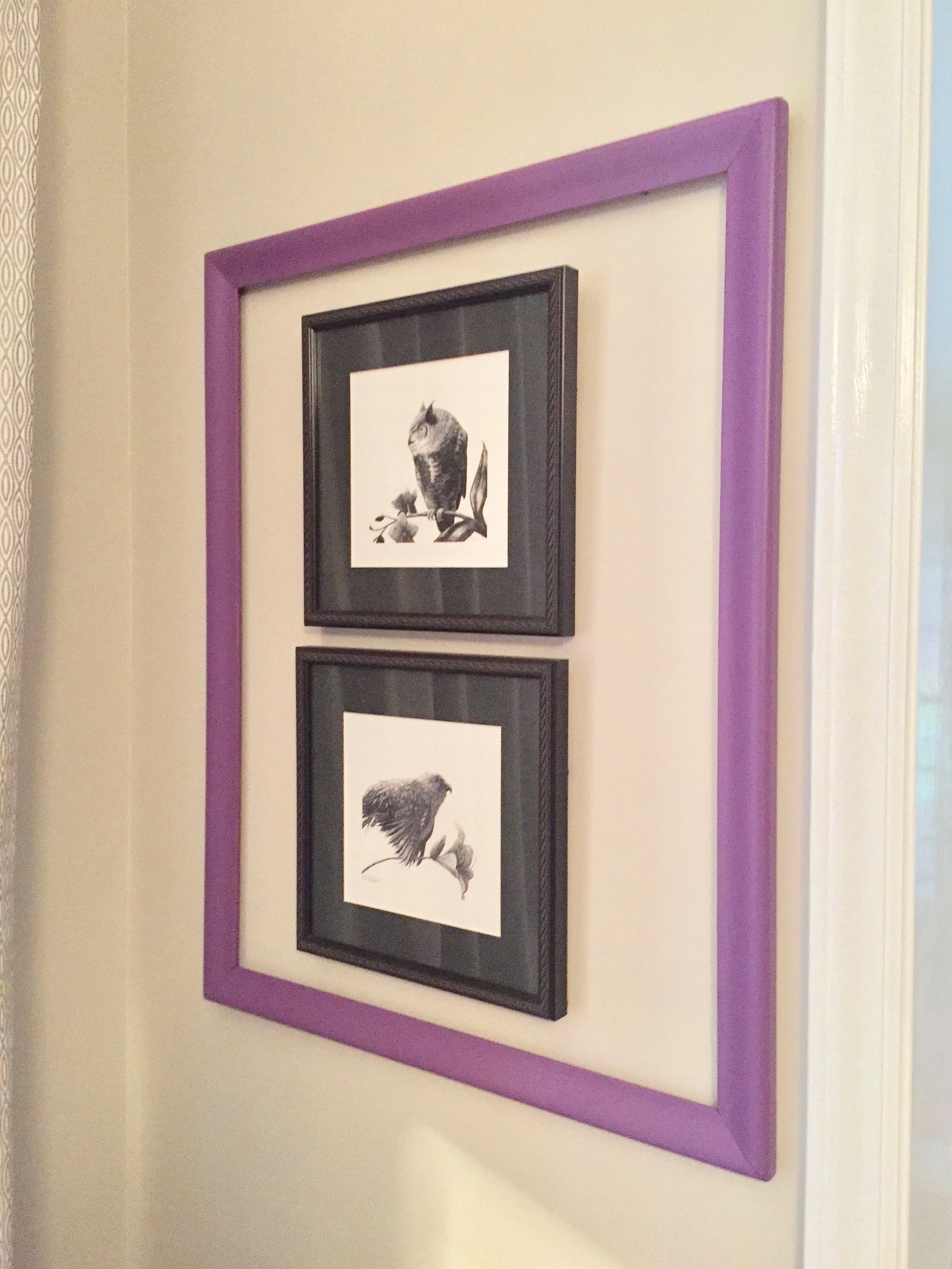 This is a fun, easy way to highlight art, using a old frame found in an antique store.