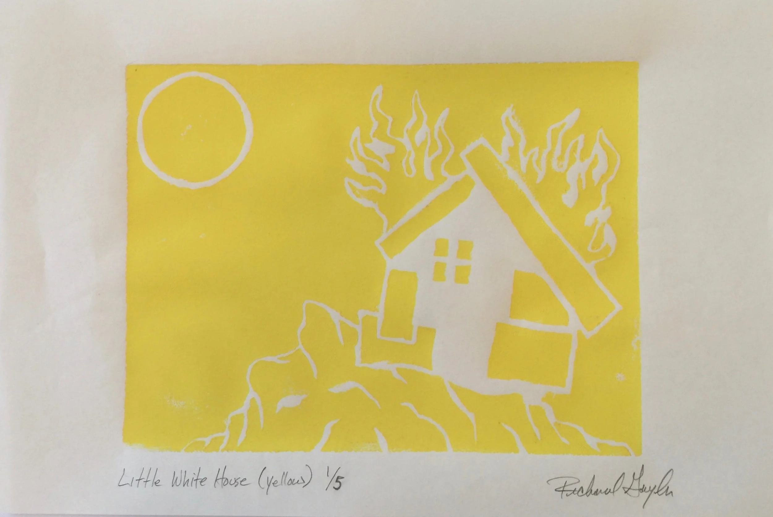 Little White House (Linocut Print)- Yellow