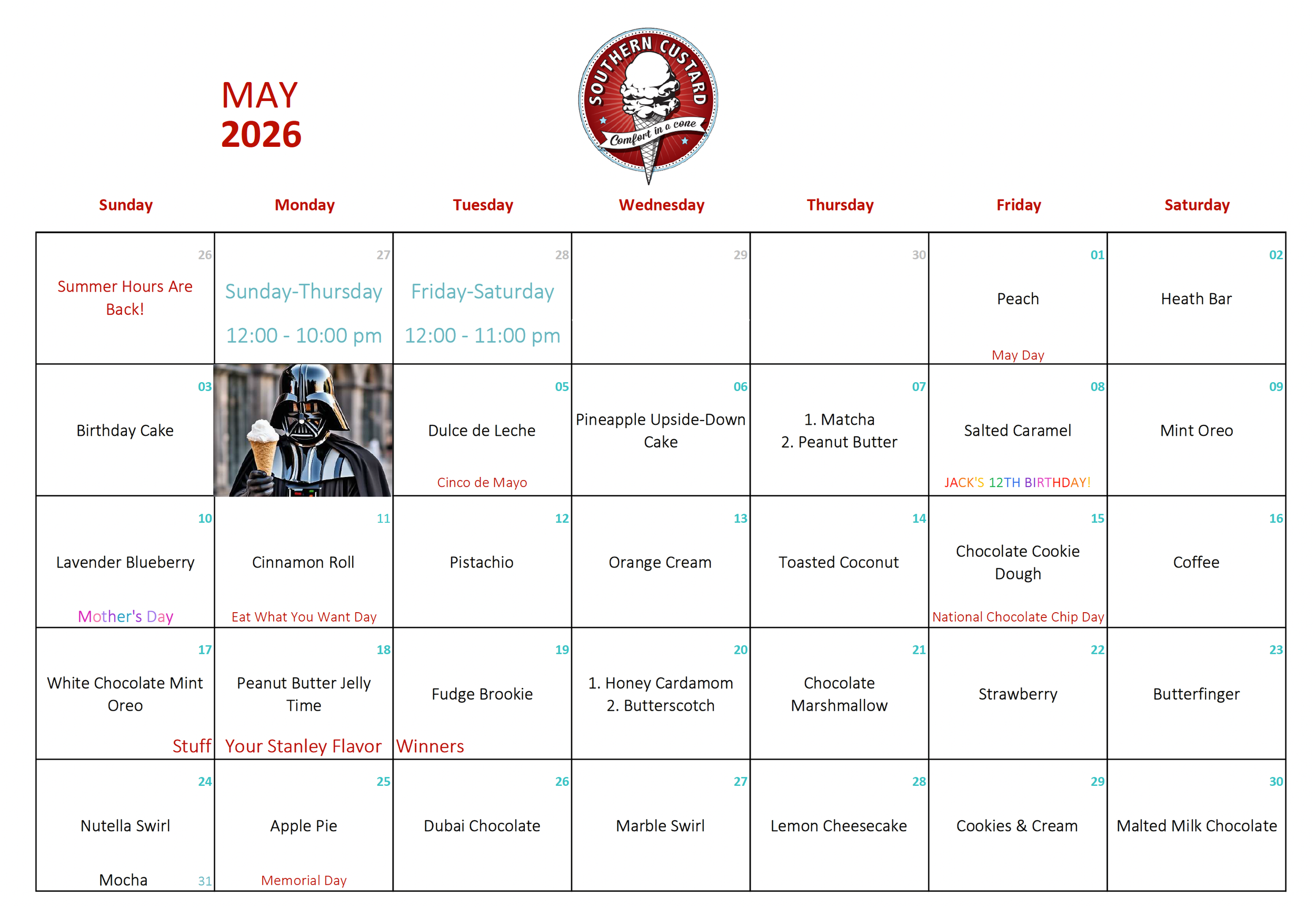 May flavor calendar
