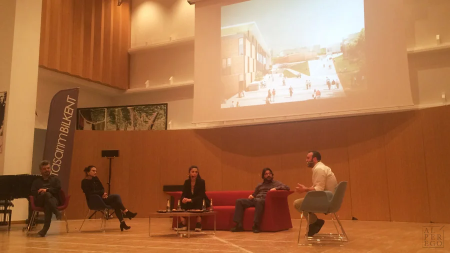 The Moderator Onat Oktem ; Ipek Baycan and Sule Erturk Gaucher from Slash Architects; Dogu Kaptan from Atelye 70 and Onur Yuncu .