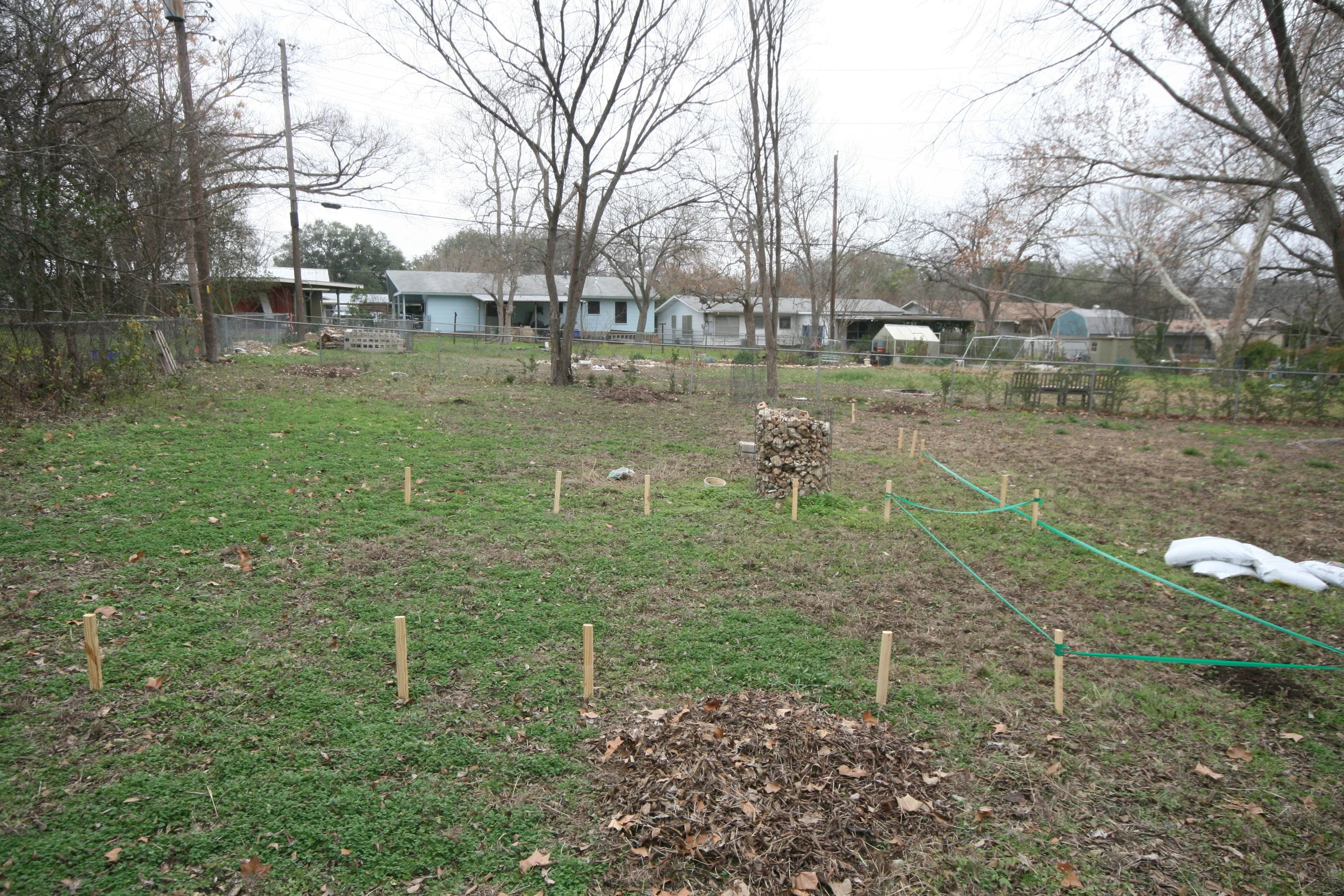 Early vegetable garden layout fun! This picture looks toward the would be chicken coop.