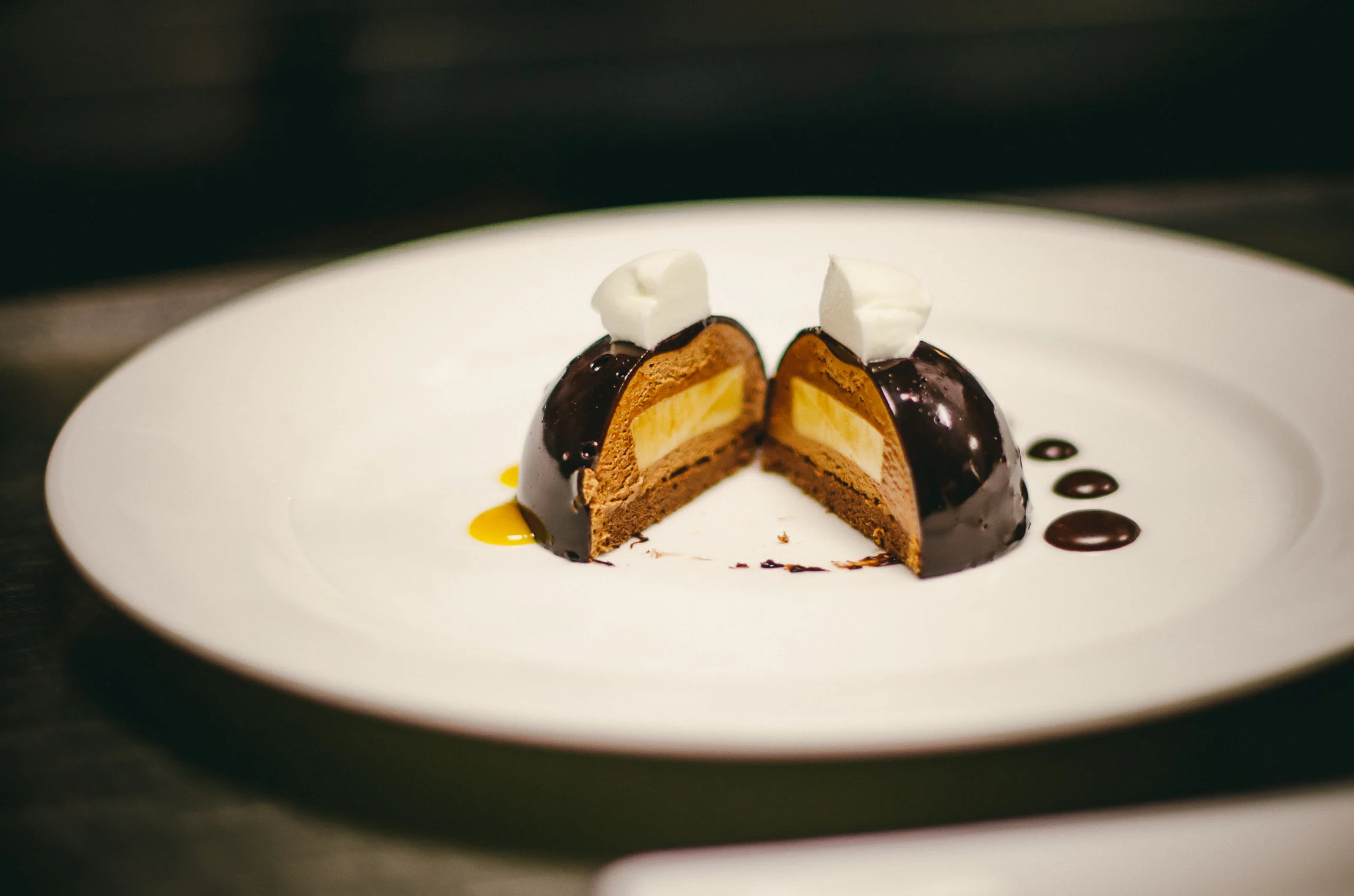 Caramel Sponge Cake Covered In Chocolate Ganache
