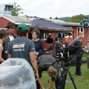 Helen with her son Daniel (writer/director) on the set of Rushaway Pictures' feature film Virginia Minnesota in Grand Marais, Minnesota (September 2016).