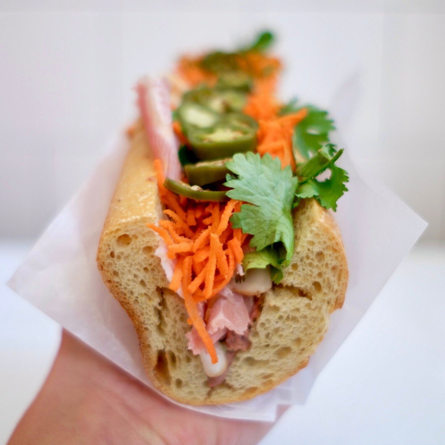 HAM BANH MI⁠ is back this SANDWICH SATURDAY!⁠
⁠
Available in South Philly, Fishtown, and Brewerytown!⁠ Walk-in and take-out sandwiches on Saturday from 10am until they're gone.⁠
⁠
HAM BANH MI⁠
House-Smoked Ham⁠
Chicken Liver Pate⁠
Pickled Jalepeño⁠
