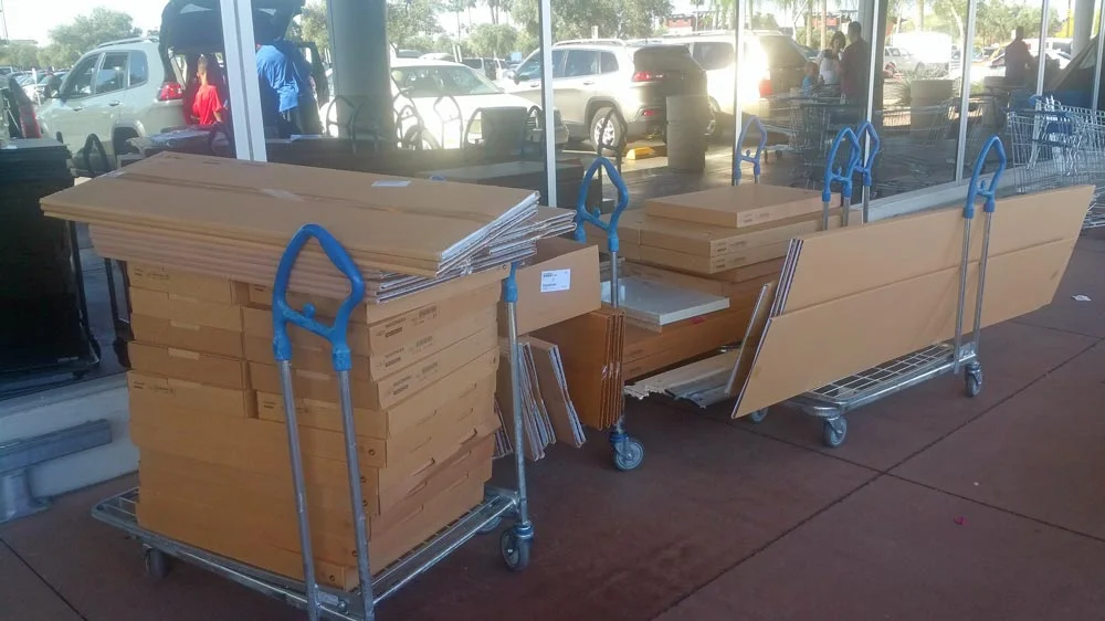 111 pices on 4 carts, with wheels that go in every directon