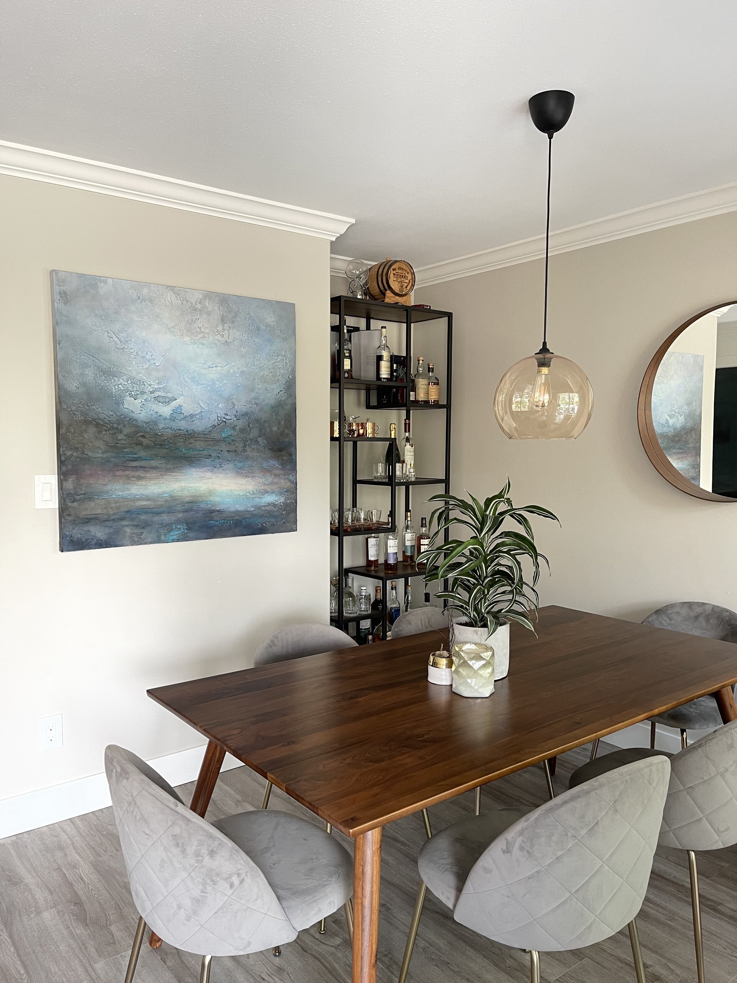 Abstract and textural landscapes by Vancouver artist Donna Giraud. Installed in a beautiful home in North Vancouver, Donna’s art is perfect for every interior design aesthetic.  