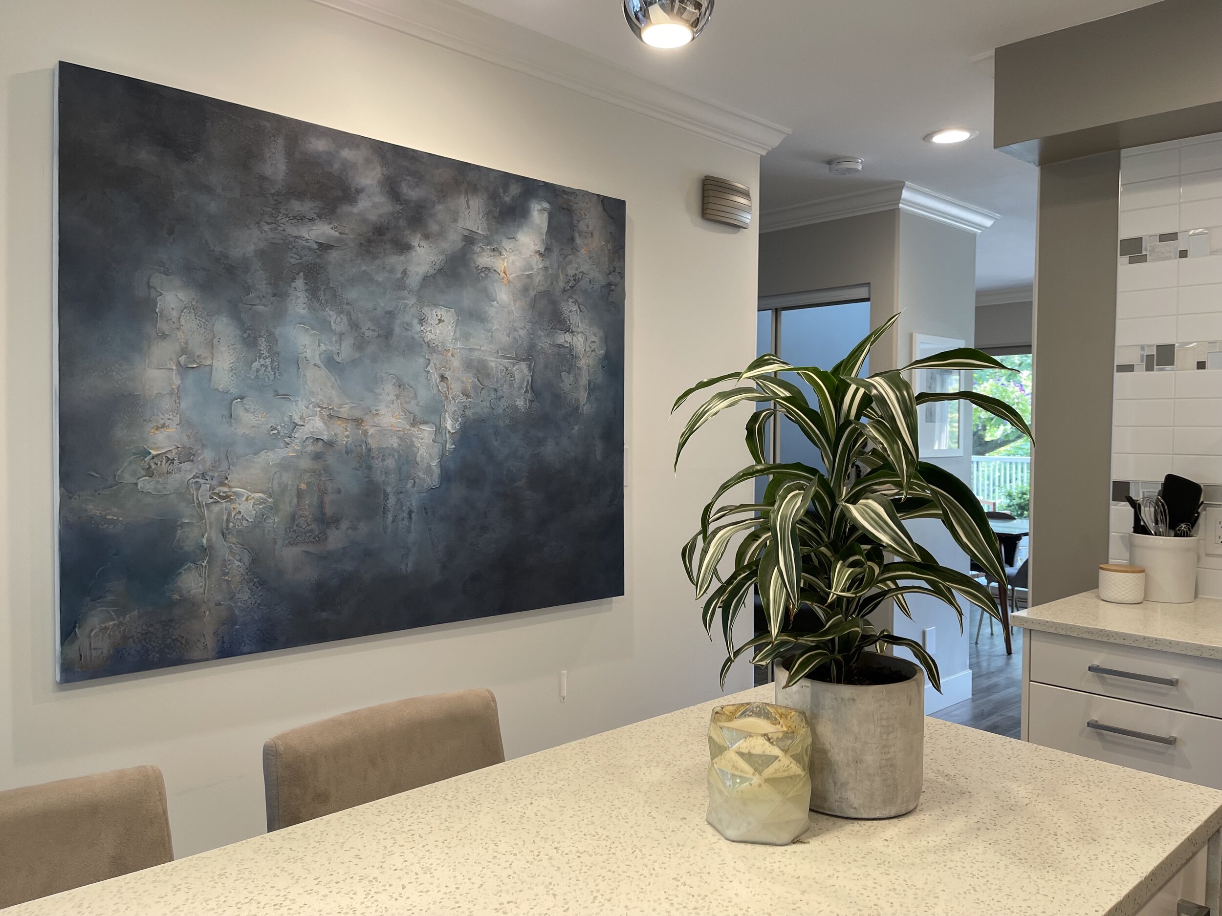  Abstract and textural landscapes by Vancouver artist Donna Giraud. Installed in a beautiful home in North Vancouver, Donna’s art is perfect for every interior design aesthetic.  