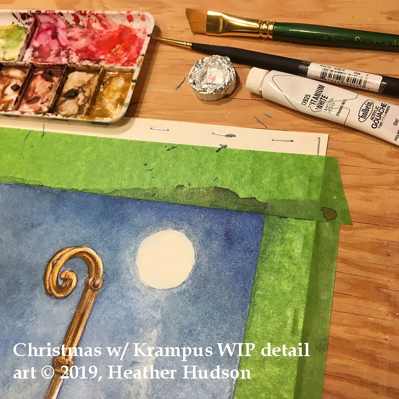 Painters tape can not only define the edges of the painting, it can protect the paper from your hand, and your hand from the staples!