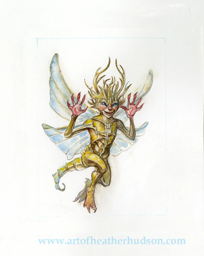 The Excitable Bug Fae is a merry creature, tho perhaps not a long-lived one… Click through to visit it in the Changeling’s “Scales” auction this week.