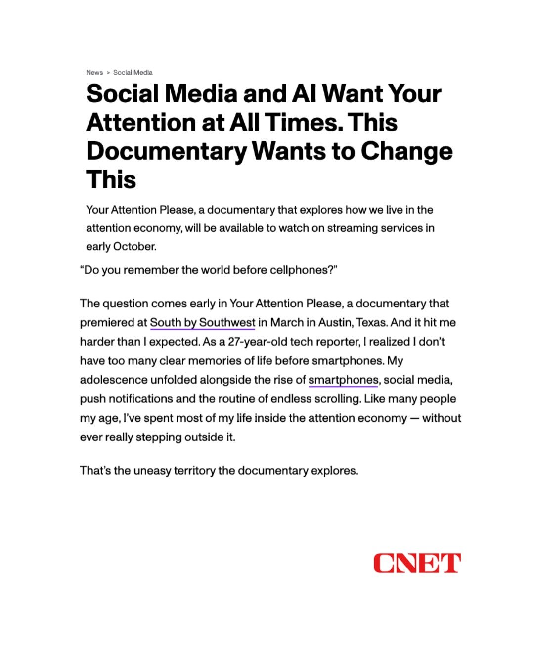 &ldquo;Do you remember the world before cellphones? That&rsquo;s the question at the heart of Your Attention Please; and one CNET&rsquo;s Macy Meyer explores after watching the film. Now available to preorder on Apple TV.