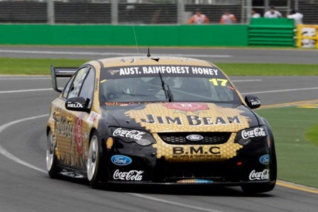 In an innovative promotion of honey, Australian Rainforest Honey sponsored the Dick Johnson Jim Beam Racing Team during the V8 Series at the recent Australian Grand Prix meeting in Melbourne (see inside article) Photo courtesy Brad Harris