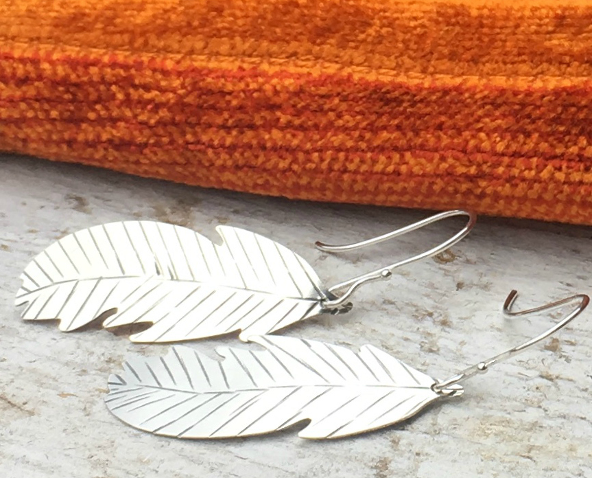 925 Silver Jewelry | Silver Feather Earrings - 1350