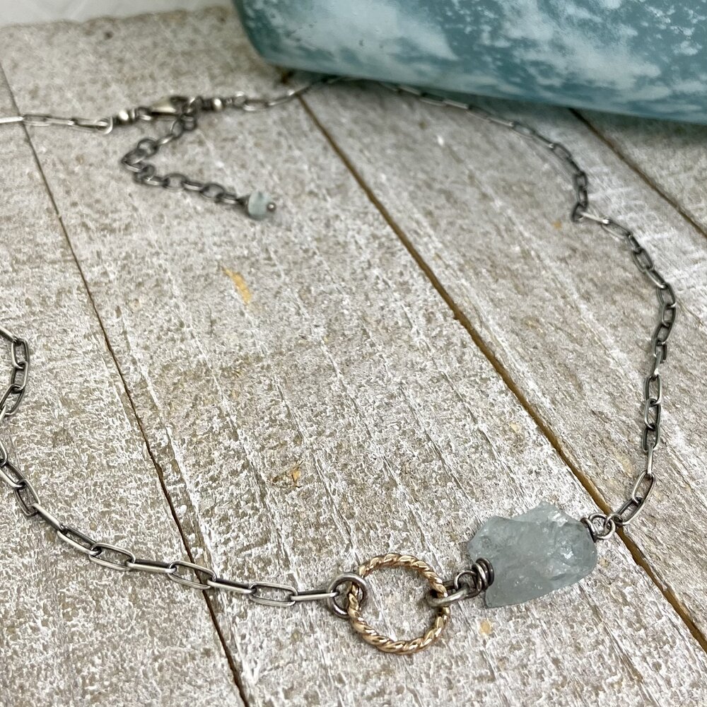 Sideways Sea Salt Aquamarine Gold and Silver Necklace — Simply Sterling  Designs