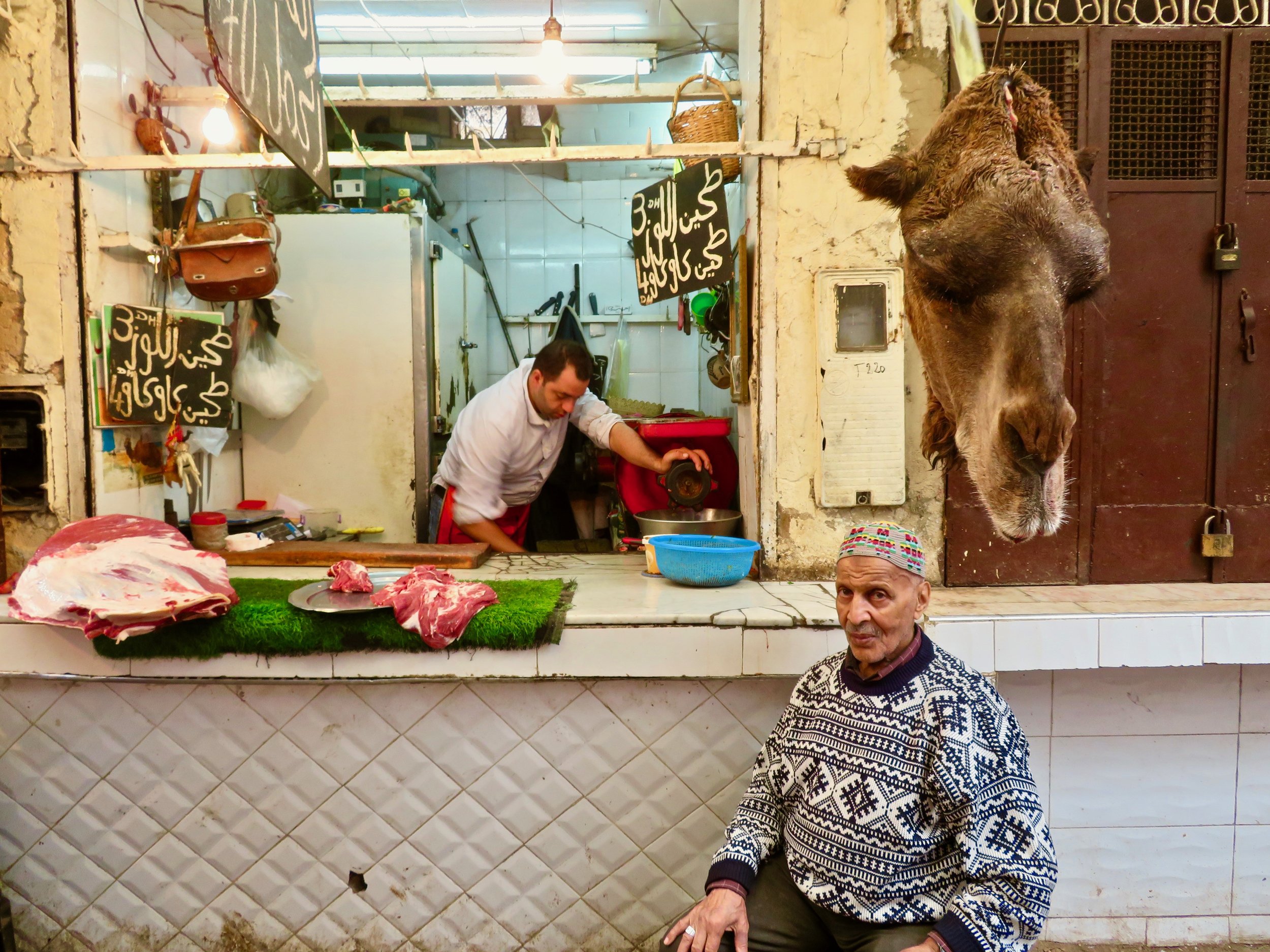 Specialty butcher! He sells camel meat...