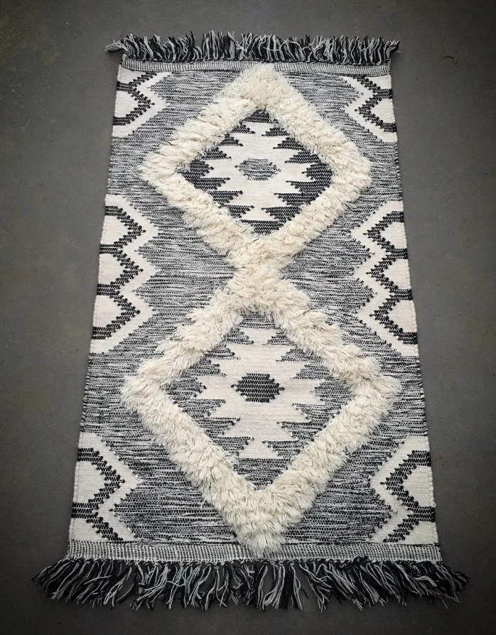 Black and White Geometric Floor Rug 70cm x 110cm $30