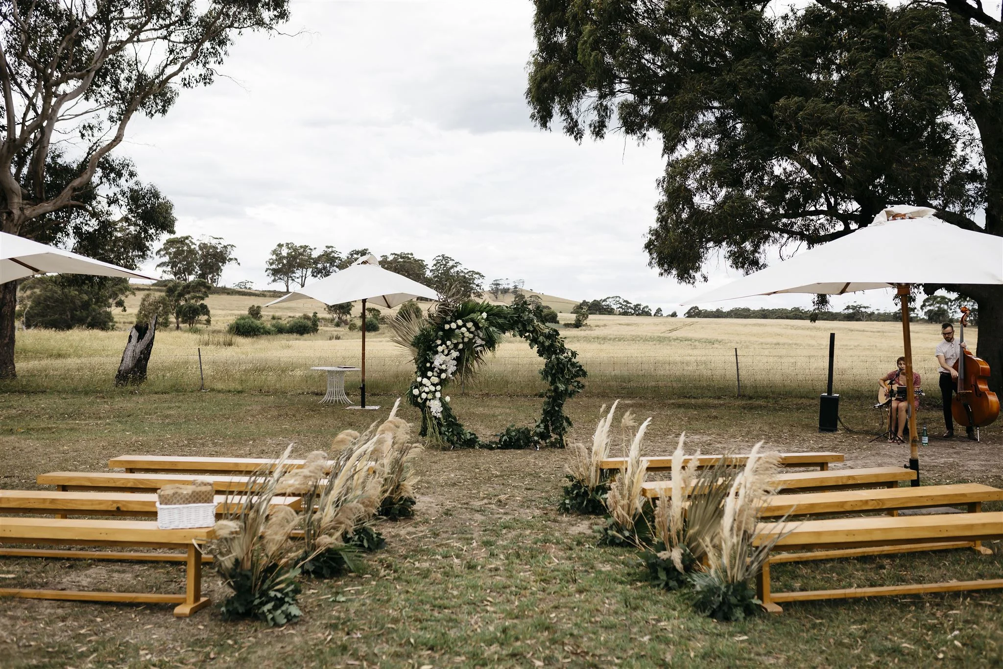 Oak Bench Seats (Image by Kate Harmsworth)Seats 4-5 people at ceremony. To seat 4 guests at a table.2.4m long x 30 cm wide x 47 cm high$30 eachQty- 10