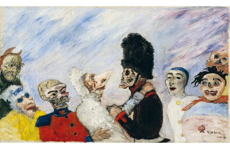  James Ensor “Skeleton arrests masks” (1891)