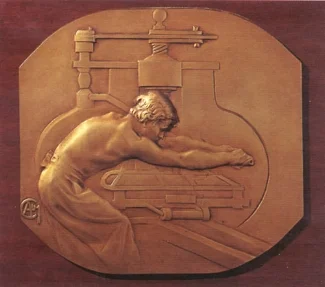 12. Alexandre Charpentier, L’Imprimeur . Cast gilt bronze. 220 x 207 mm. Private Collection, U.S.A.