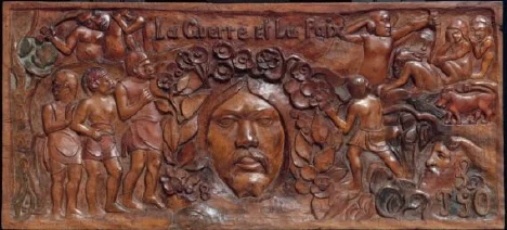 Fig. 3 – Paul Gauguin, La guerre et la paix: La guerre ( War and Peace: War ), 1901, painted tamanu wood, 17 ½ x 39 3/16 in. (44.45 x 99.53 cm), Museum of Fine Arts, Boston
