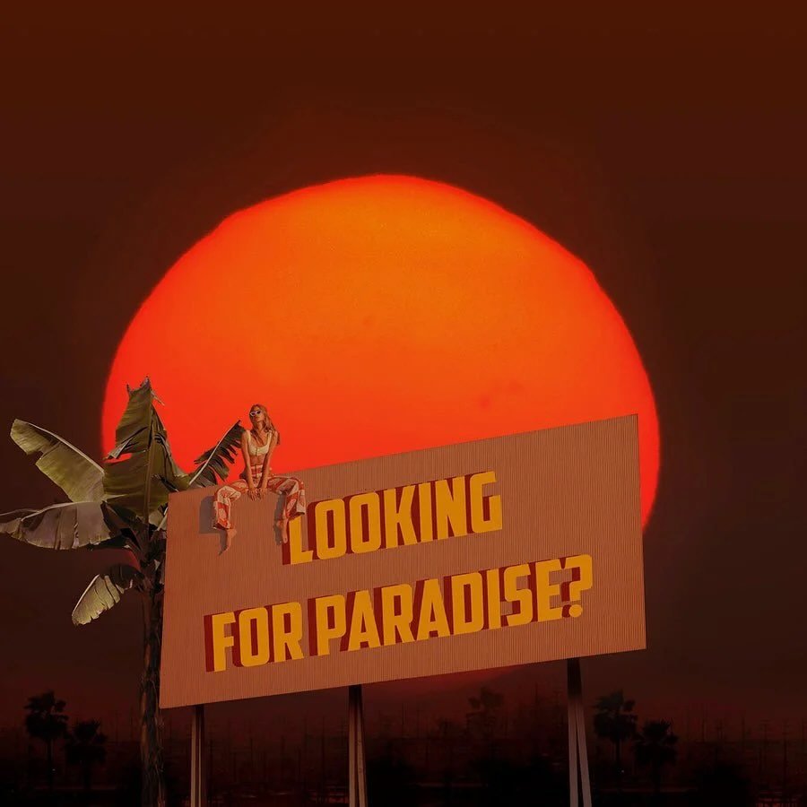If you&rsquo;ve got feelings of escapism and longing, and feels like you&rsquo;re  looking for paradise, this superb retro-futuristic digital collage from our brilliant artist Fei Alexeli brings the message home.

Looking For Paradise is a bright, bo