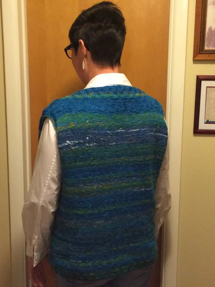 California vest handspun knit fibers trips