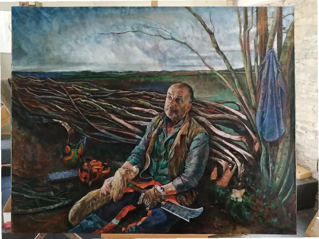 &quot;Winter's Work; Russell Woodham at rest while laying a hazel hedge in the Dorset style&quot;
(121.5 x 151cm) oil on canvas

I'm showing this alongside my last post and two drawings at the Royal Society of Portrait Painters annual exhibition at t