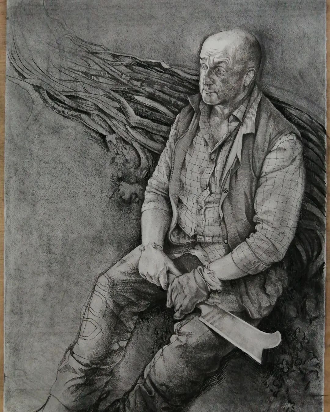 A drawing in charcoal, pencil, pen and ink... Yes that man again!
Russell Woodham aka 'The Dorset Hedgelayer' @thedorsethedgelayer

Ill be showing this at the @royalsocietyportraitpainters annual show alongside pictures in previous posts. 
4th to 13t