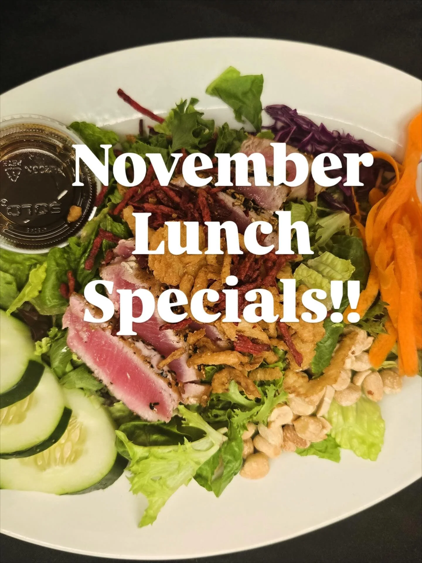 @villageeateryitalianbistro 
Monday - Friday 
11 am - 3 pm
Dine in or Takeout 

This is our Sweet &amp; Crunchy Ahi Tuna Salad with a sweet orange ginger dressing. Delish!