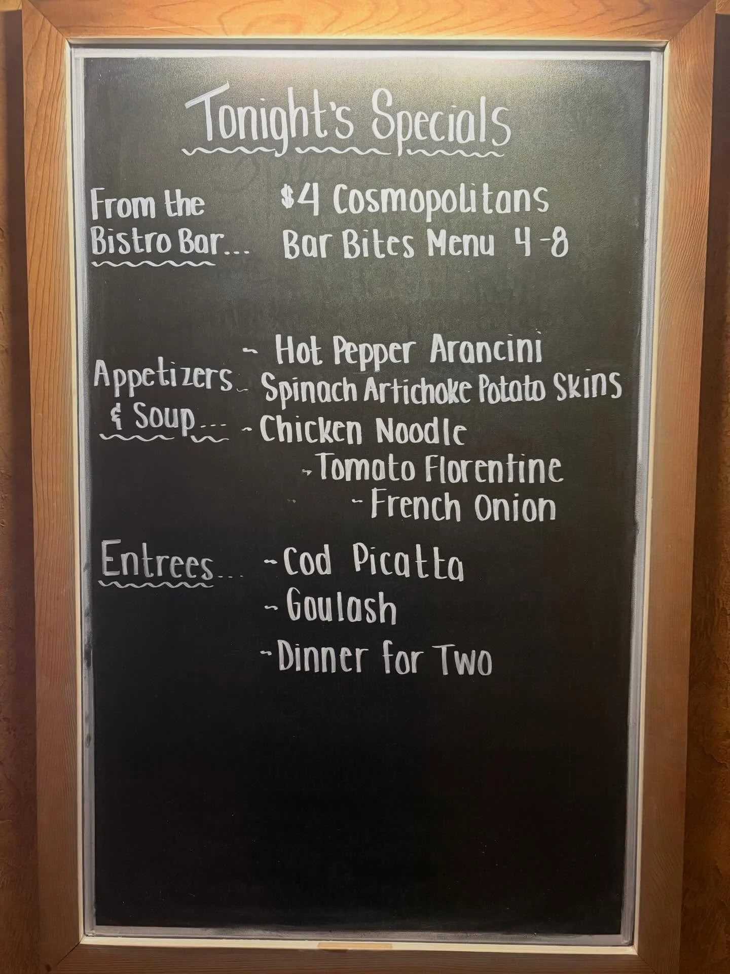 ✨ Tuesday Night&rsquo;s at The Village Eatery ✨

Looking for the perfect midweek pick-me-up? We&rsquo;ve got you covered tonight 👇

🍸 $4 Cosmopolitans
🍴 Bistro Bar Bites Menu | 4&ndash;8 PM

Tonight&rsquo;s Specials:

🧀 Hot Pepper Arancini &ndash