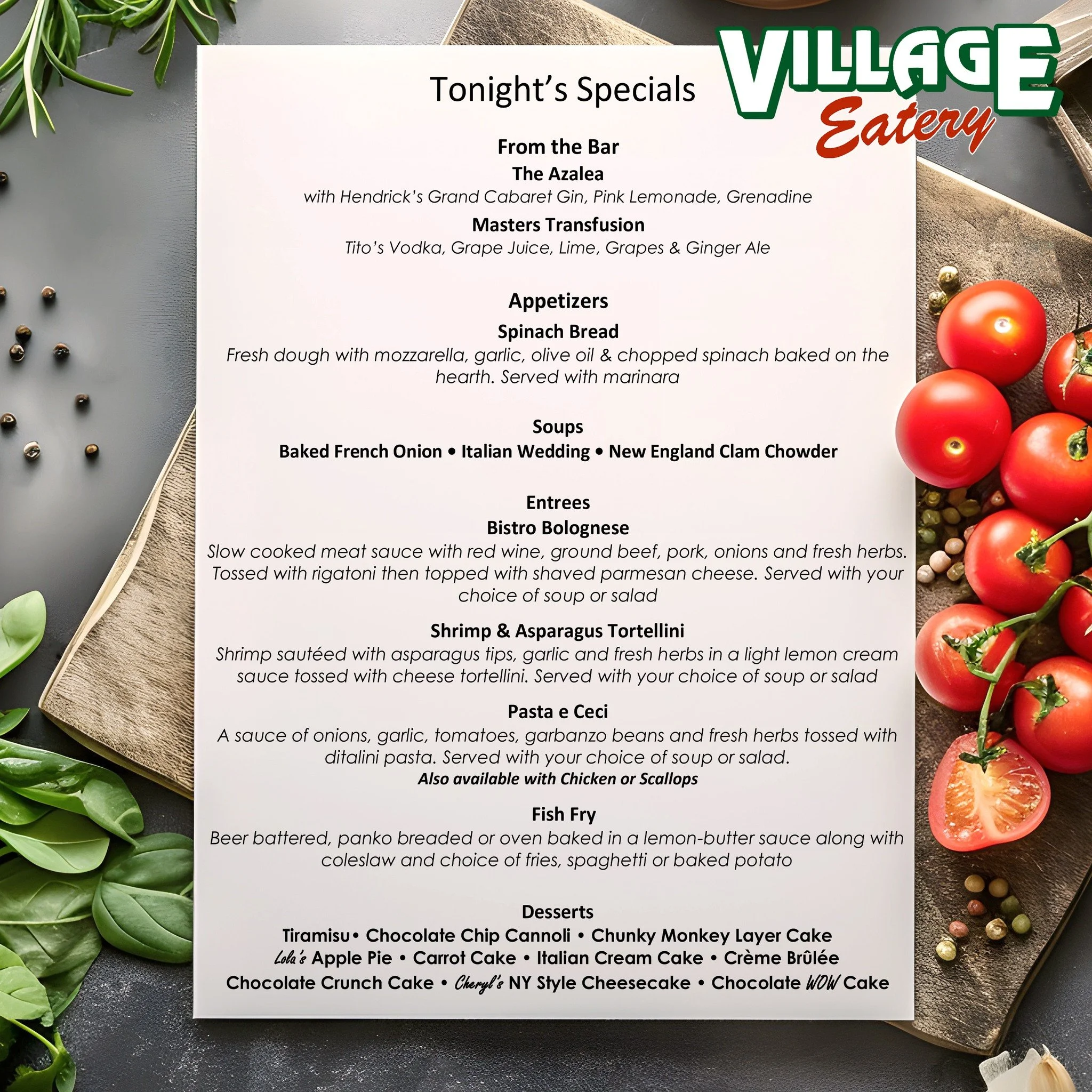 𝐋𝐨𝐜𝐤𝐩𝐨𝐫𝐭, 𝐎𝐮𝐫 𝐃𝐢𝐧𝐧𝐞𝐫 𝐒𝐩𝐞𝐜𝐢𝐚𝐥𝐬 𝐓𝐡𝐢𝐬 𝐖𝐞𝐞𝐤𝐞𝐧𝐝 𝐀𝐫𝐞 𝐨𝐧 𝐅𝐢𝐫𝐞!!!🔥🔥

As always, we have our Fish Fry on Friday, and Saturday is our Prime Rib dinner special. 𝗜𝗻 𝗮𝗱𝗱𝗶𝘁𝗶𝗼𝗻 𝘁𝗼 𝗼𝘂𝗿 𝗿𝗲𝗴𝘂𝗹𝗮𝗿 𝘀𝗽