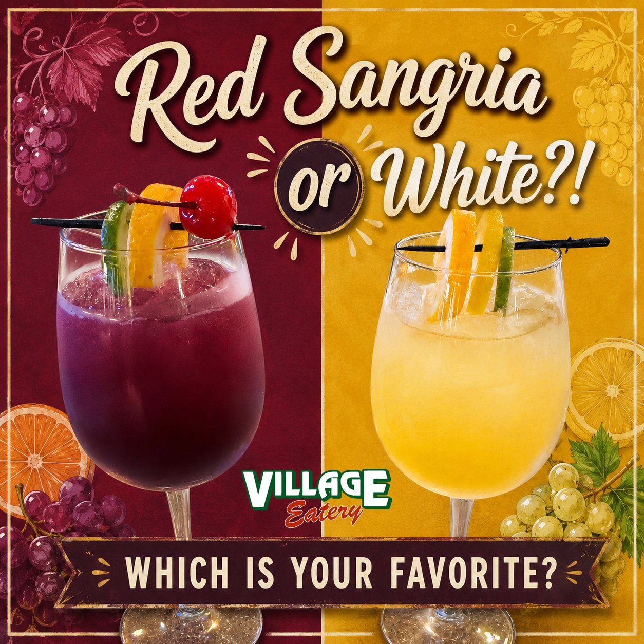 𝐑𝐞𝐝 𝐨𝐫 𝐖𝐡𝐢𝐭𝐞 𝐒𝐚𝐧𝐠𝐫𝐢𝐚, 𝐖𝐡𝐢𝐜𝐡 𝐢𝐬 𝐘𝐨𝐮𝐫 𝐅𝐚𝐯𝐨𝐫𝐢𝐭𝐞?🍹

Come and enjoy 2-for-1 Sangria on Mondays and our Bar Bite Specials from 4PM to 8PM.

𝗔𝗹𝘀𝗼, 𝗘𝘃𝗲𝗿𝘆 𝗠𝗼𝗻𝗱𝗮𝘆 𝗶𝘀 𝗣𝗮𝘀𝘁𝗮 𝗗𝗮𝘆 𝘄𝗵𝗲𝗿𝗲 𝘄𝗲 𝗳𝗲𝗮