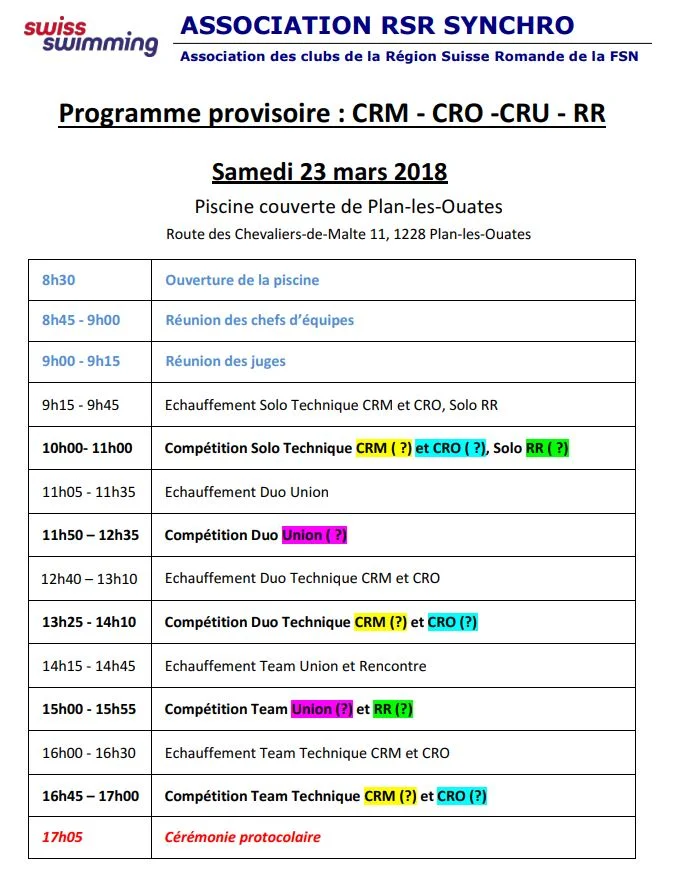 Championnat Romand Open, Union, Masters et Rencontre Romande