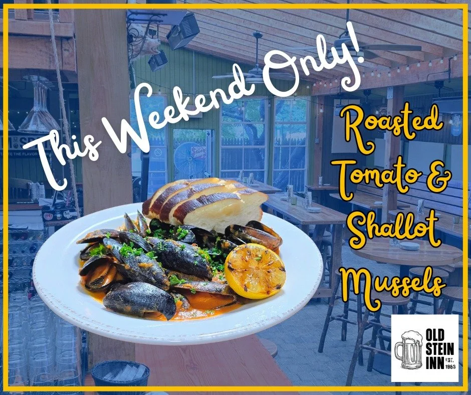 Weekend special alert!

Roasted Tomato &amp; Shallot Mussels &mdash; $22
Mussels in a roasted tomato sauce, garlic and shallots, and pretzel bread to soak up the rest.

This weekend only, Friday-Sunday. Bring a friend to share.

#OldSteinInn #Edgewat