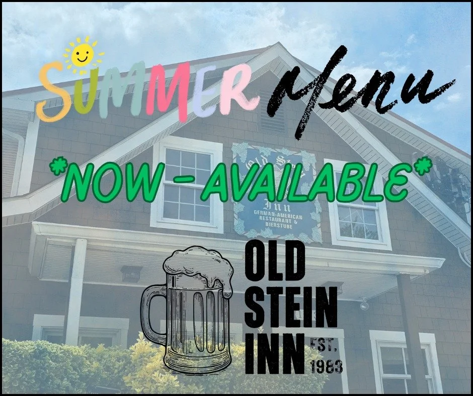 ☀️ SUMMER MENU &mdash; NOW AVAILABLE ☀️
New season, new menu, same Old Stein magic. 🍺🥨
🦀 Krabbenfondue
🍅 Fried Green Tomatoes 
🐟 Crab Schnitzelwich
🍞 Smoked Duck Reuben
🥗 Blueberry Feta Salat
🐷 Summer Maultaschen
🍓 Strawberry Lemon Cake
🍹 S