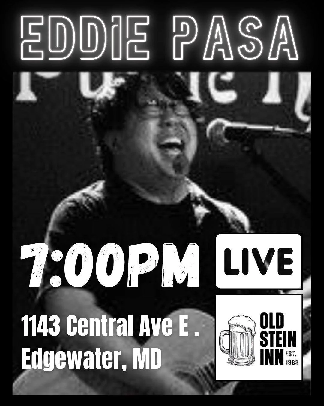 Eddia Pasa takes the stage at 7 PM!

Old Stein Inn | 1143 Central Ave E., Edgewater MD

#OldSteinInn #Biergarten #LiveMusicEdgewater #EdgewaterMD #AnnapolisLiveMusic #AnneArundelCounty #SouthCountyMD #GermanRestaurant #LiveMusicTonight #MarylandEats