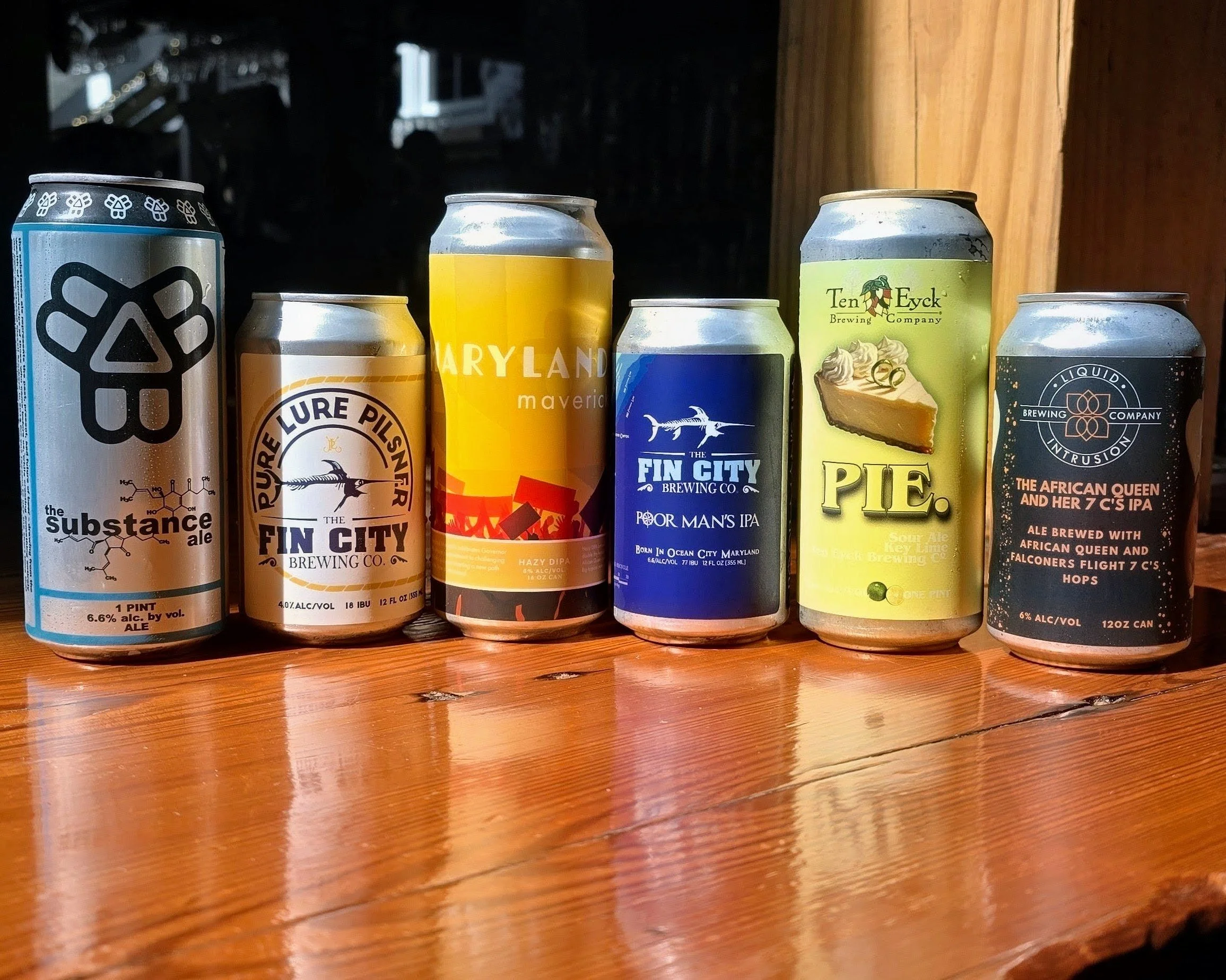 A line up of craft beer.