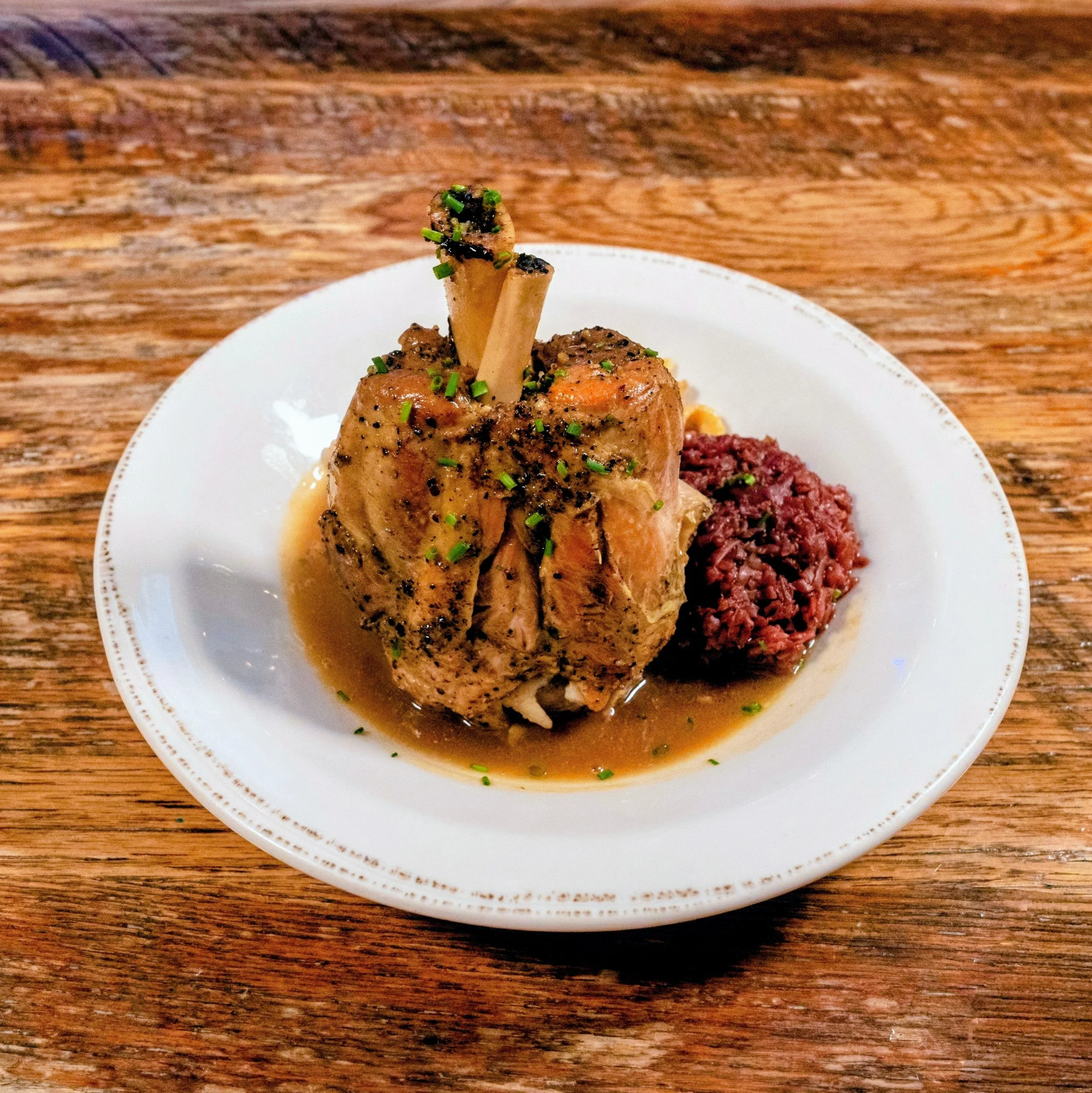 A slow braised german pork shank.