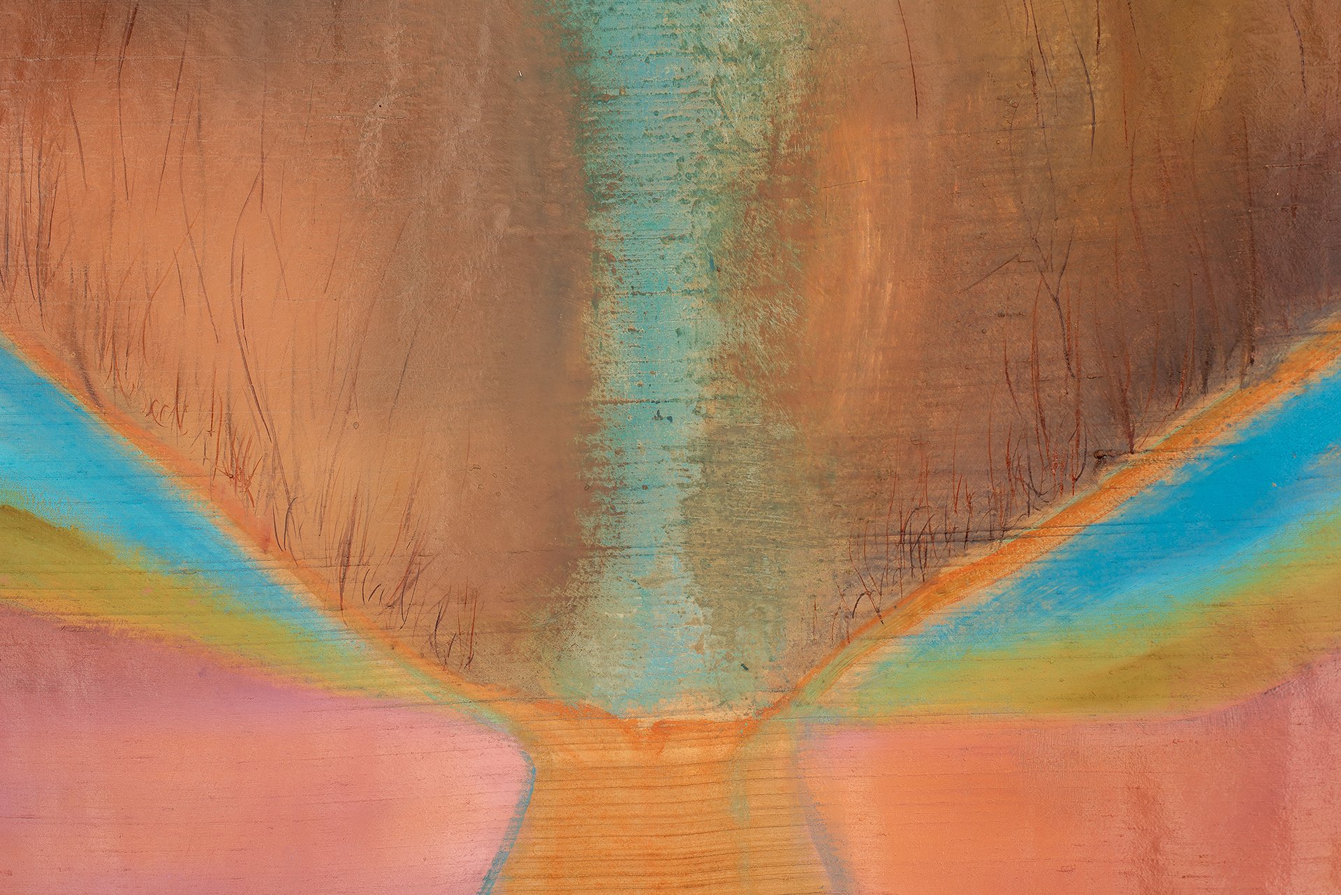 Detail of 'Gonad', acrylic and oil on raw silk, 350 x 140 cm, 2023. Photography by Mirka Koutsouri..jpg