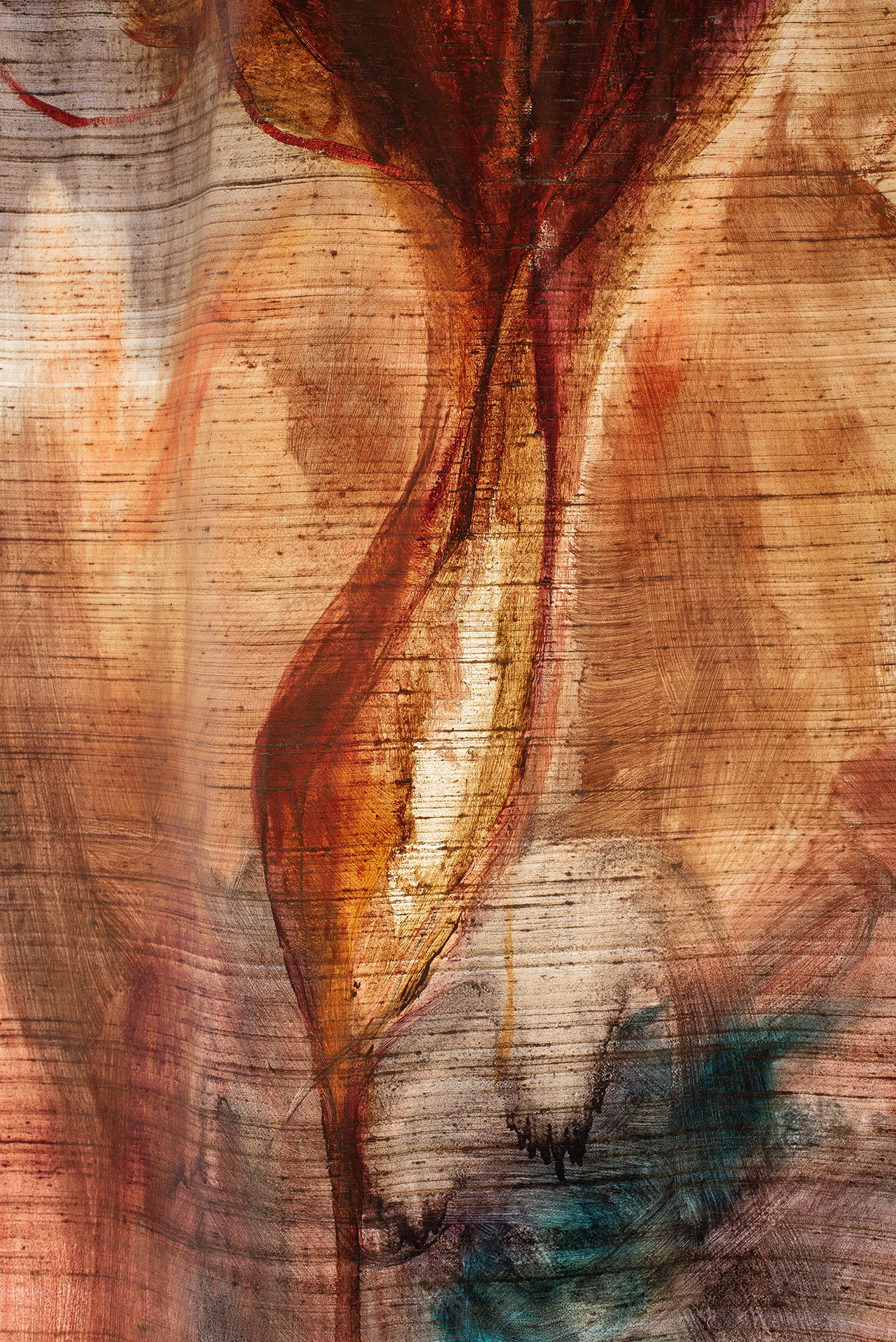 Detail of 'Sinking', acrylic and oil on raw silk, 350 x 140 cm, 2023. Photography by Mirka Koutsouri.jpg