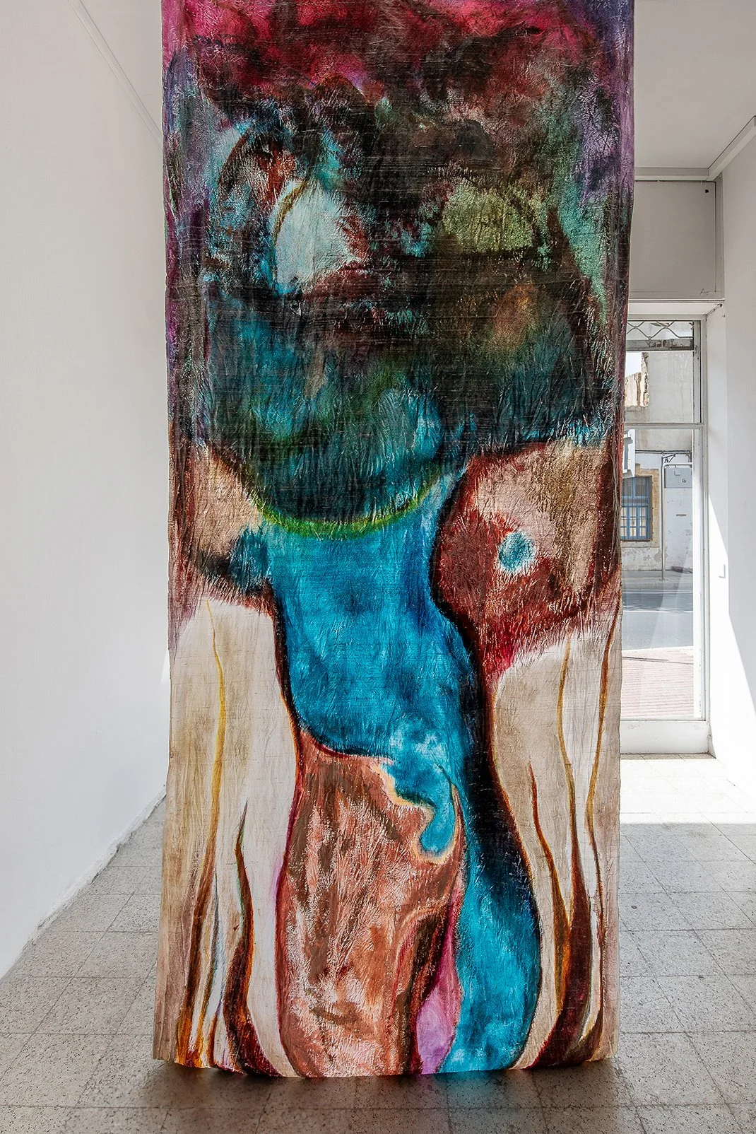 Back of _Oceanic State_, acrylic and oil on raw silk, 350 x 140 cm, 2023. Photos_ ©️ Mirka K. _ Eleni Odysseos.jpg