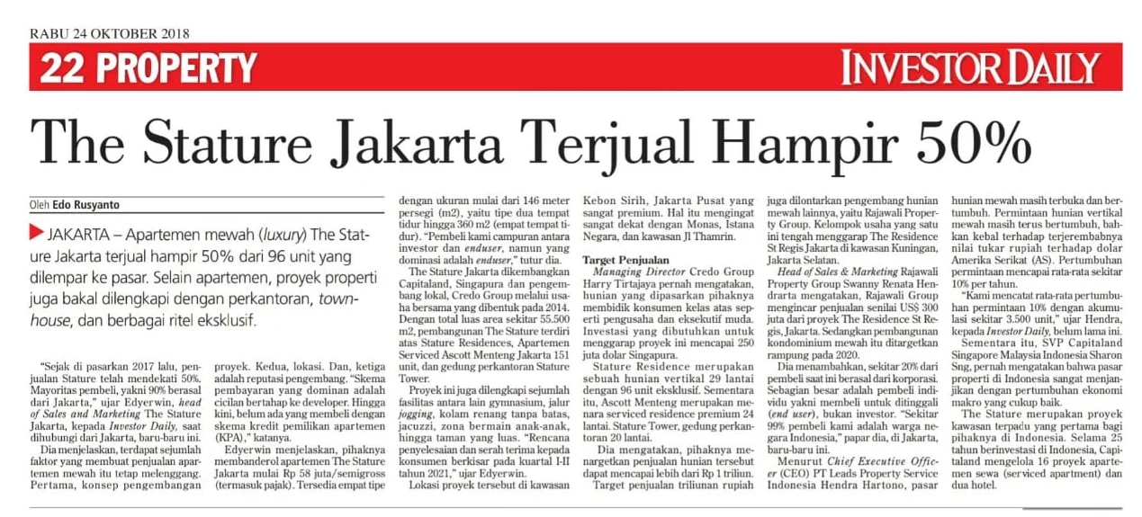 The Stature Jakarta on Investor Daily