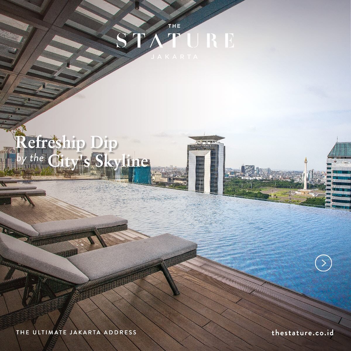 Take a refreshing dip while soaking in the stunning views of Jakarta skyline. Our Rooftop Infinity Pool is a stress-relief destination for those looking to relax and unwind during the day. Come for a swim, stay for the view, and experience the #Statu